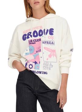 Sweatshirt Only Bloom Oversize für Damen Weiss