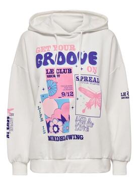 Sweatshirt Only Bloom Oversize für Damen Weiss