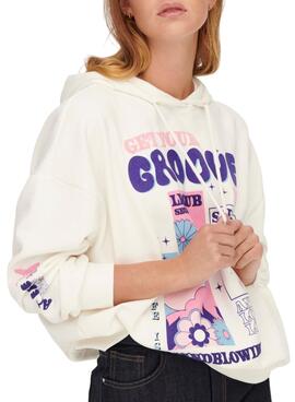 Sweatshirt Only Bloom Oversize für Damen Weiss