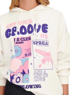 Sweatshirt Only Bloom Oversize für Damen Weiss