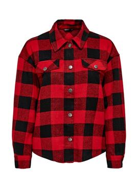 Überhemd Only Marsala Check Damen Rot und Schwarz