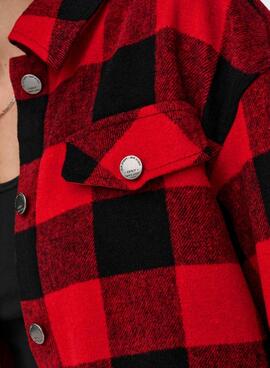 Überhemd Only Marsala Check Damen Rot und Schwarz