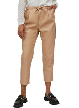 Hose Vila Vinyl Kunstleder für Damen Camel