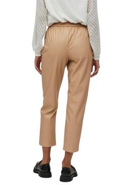 Hose Vila Vinyl Kunstleder für Damen Camel