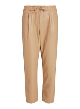 Hose Vila Vinyl Kunstleder für Damen Camel