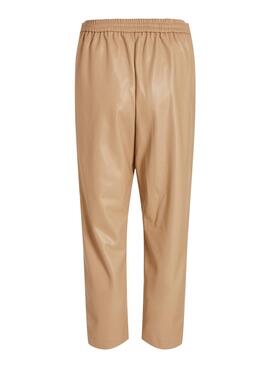 Hose Vila Vinyl Kunstleder für Damen Camel