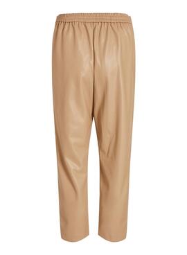 Hose Vila Vinyl Kunstleder für Damen Camel