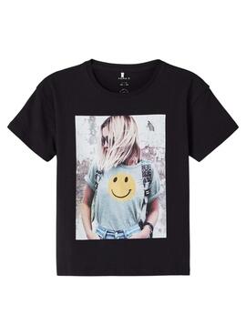 T-Shirt Name It Sanna Happy für Mädchen Schwarz