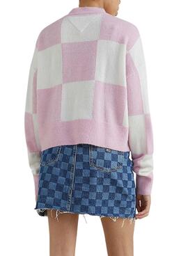 Pullover Tommy Jeans Checker Flag Rosa für Damen