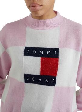 Pullover Tommy Jeans Checker Flag Rosa für Damen