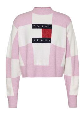 Pullover Tommy Jeans Checker Flag Rosa für Damen