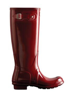Stiefelette Hunter Original Tall Gloss Rot für Damen