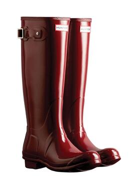 Stiefelette Hunter Original Tall Gloss Rot für Damen