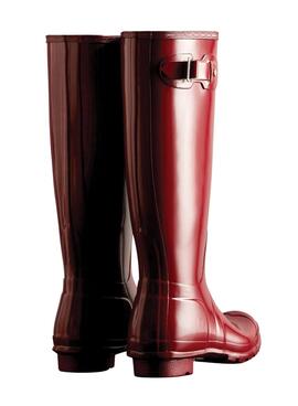 Stiefelette Hunter Original Tall Gloss Rot für Damen