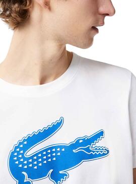 T-Shirt Lacoste Big Croco Weiss und Blau 