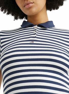 Polo Tommy Jeans Crop Stripe Marineblau für Damen