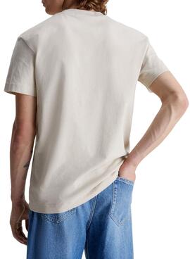 T-Shirt Calvin Klein Logo Tape Beige für Herren