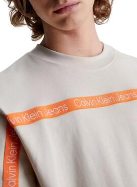 T-Shirt Calvin Klein Logo Tape Beige für Herren