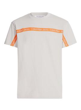 T-Shirt Calvin Klein Logo Tape Beige für Herren