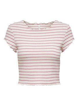 T-Shirt Only Anits Rosa und Weiss für Damen