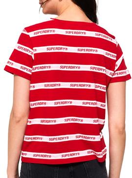 T-Shirt Superdry Cote Stripe Rot Frau