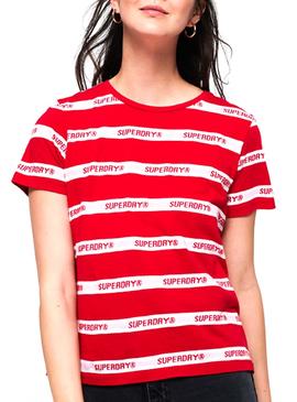 T-Shirt Superdry Cote Stripe Rot Frau