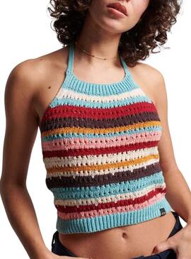 Top Superdry Vintage Crochet Halter Türkis Damen