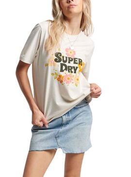 T-Shirt Superdry Vintage Blumenmuster Scripted Beige