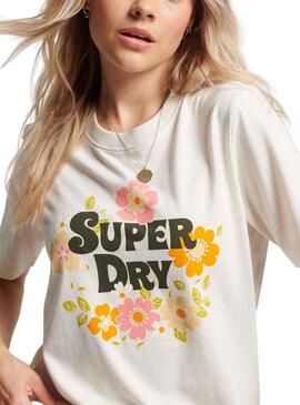 T-Shirt Superdry Vintage Blumenmuster Scripted Beige