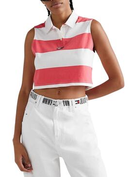 Polo Tommy Jeans Stripe Rosa für Damen