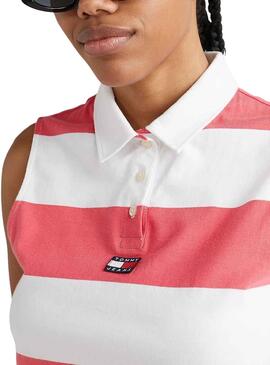 Polo Tommy Jeans Stripe Rosa für Damen