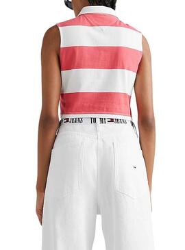 Polo Tommy Jeans Stripe Rosa für Damen