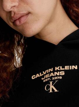 Sweatshirt Calvin Klein Gathered Cropped Schwarz Damen