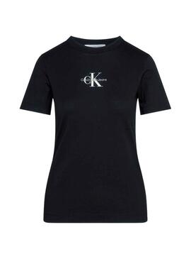T-Shirt Calvin Klein Monologo Slim Schwarz Damen