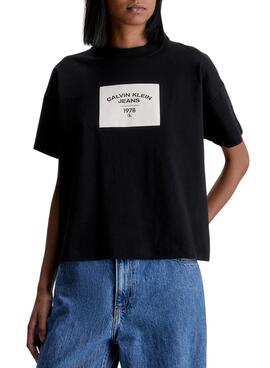T-Shirt Calvin Klein Patch Schwarz für Damen