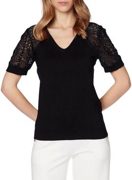 T-Shirt Naf Naf Spitze Schwarz für Damen