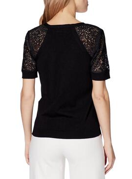 T-Shirt Naf Naf Spitze Schwarz für Damen