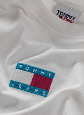 T-Shirt Tommy Jeans Pop Badge Weiss für Damen