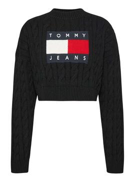 Pullover Tommy Jeans Center Flag Schwarz für Damen