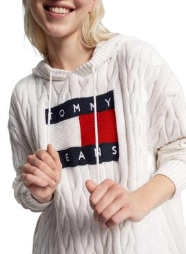 Kleid Tommy Jeans Kabel Flag Weiss für Damen