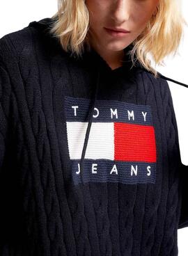 Kleid Tommy Jeans Kabel Flag Schwarz für Damen