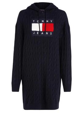 Kleid Tommy Jeans Kabel Flag Schwarz für Damen