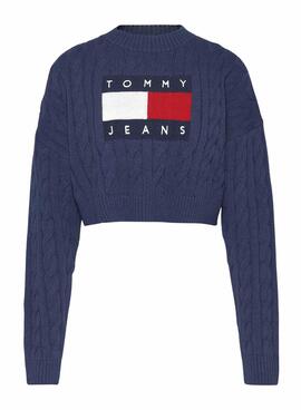 Pullover Tommy Jeans Boxy Center Marineblau Damen