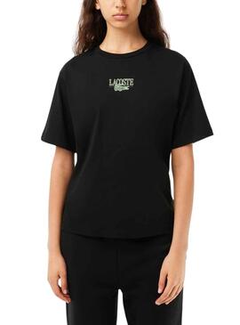 T-Shirt Lacoste Knitted Baumwolle Schwarz für Damen
