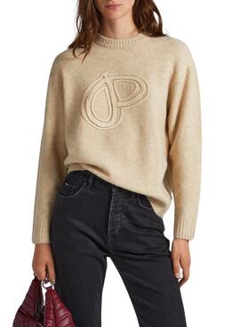 Pullover Pepe Jeans Eloise Logo Beige für Damen
