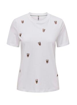 T-Shirt Only Kita Kaffee Weiss für Damen