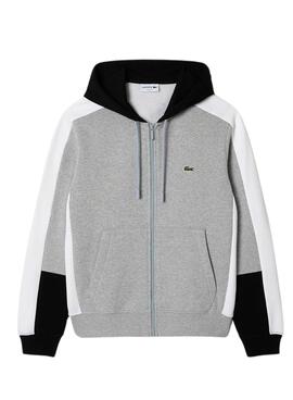 Sweatshirt Lacoste Jogger Farbe Block Kapuze Grau