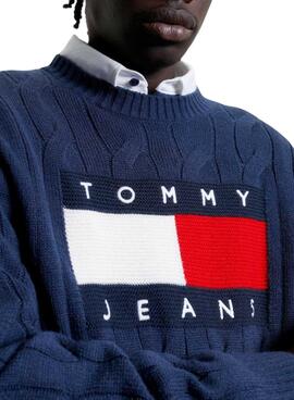 Pullover Tommy Jeans Flag Kabel Marineblau Herren