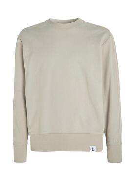 Sweatshirt Calvin Klein Jeans Gewebt Tab Crew Beige