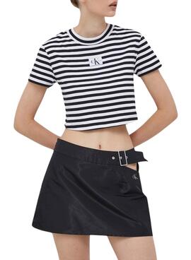 T-Shirt Calvin Klein Jeans Striped Schwarz Damen